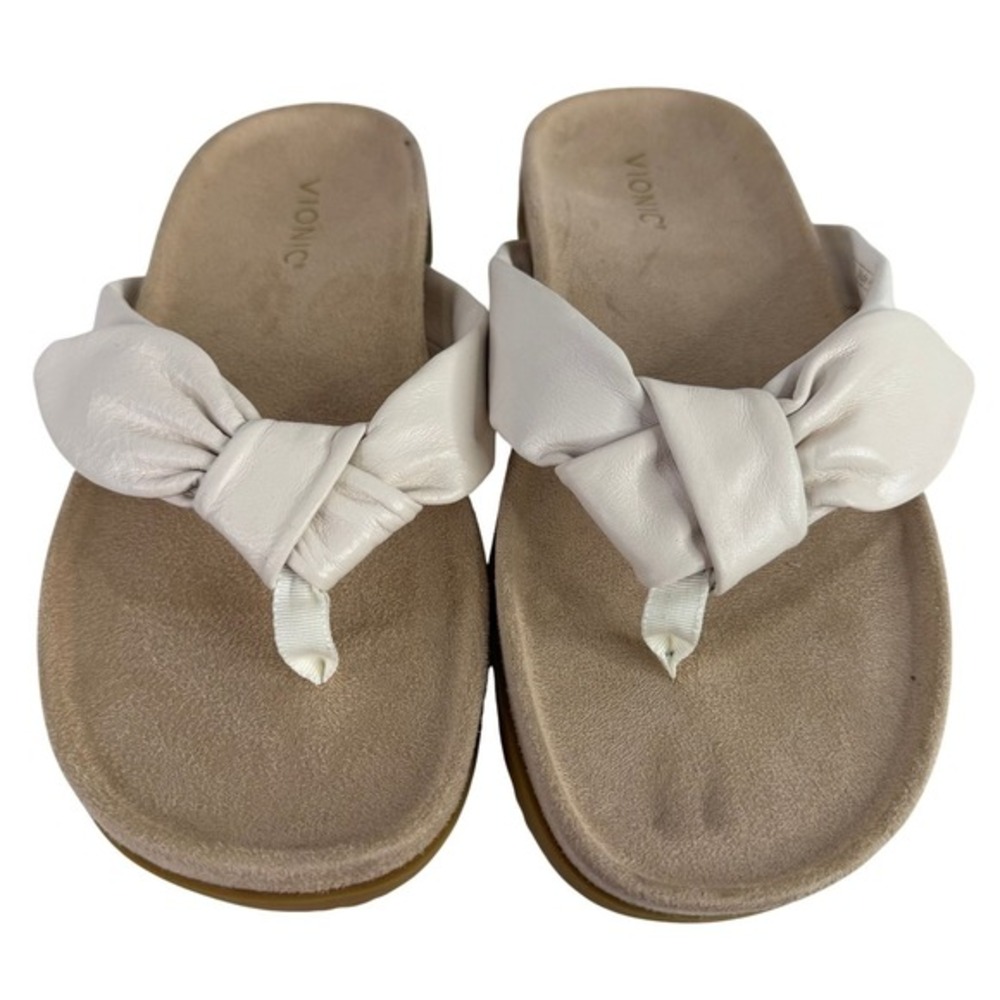 Vionic Rejuvenate Cream Leather Orthotic Recovery Thong Sandals‎ Womens 9.5